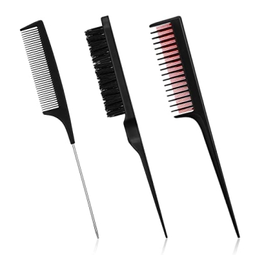 Patelai 3 Pieces Hair Styling Set - Fluffy Brush, Rat Tail Comb, and Triple Teasing Comb for Back Co...