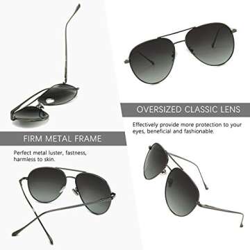 SUNGAIT Aviator Polarized Sunglasses UV400 Protection for Men Women Vintage Retro Style(Gunmetal Frame/Non-mirrored Grey Gradient Lens, 60) 1603QKSHU