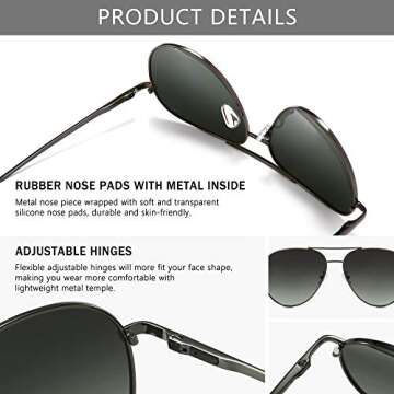 SUNGAIT Aviator Polarized Sunglasses UV400 Protection for Men Women Vintage Retro Style(Gunmetal Frame/Non-mirrored Grey Gradient Lens, 60) 1603QKSHU