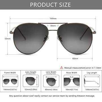 SUNGAIT Aviator Polarized Sunglasses UV400 Protection for Men Women Vintage Retro Style(Gunmetal Frame/Non-mirrored Grey Gradient Lens, 60) 1603QKSHU