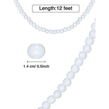 Christmas Wooden Bead Garland Wood Bead Garland Christmas Tree Decorations for Christmas Holiday Favors, 12 Feet (White)