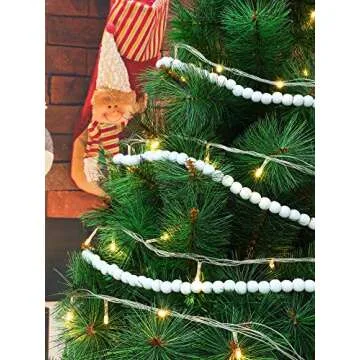 Christmas Wooden Bead Garland Wood Bead Garland Christmas Tree Decorations for Christmas Holiday Favors, 12 Feet (White)
