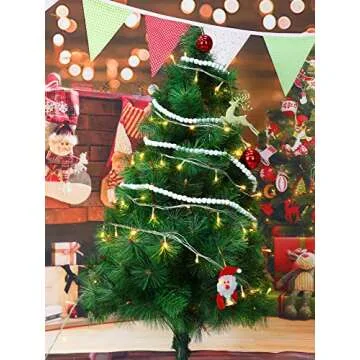 Christmas Wooden Bead Garland Wood Bead Garland Christmas Tree Decorations for Christmas Holiday Favors, 12 Feet (White)