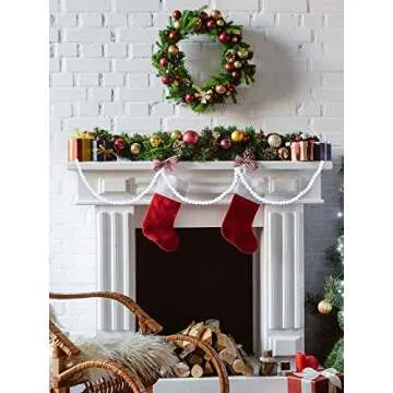 Christmas Wooden Bead Garland Wood Bead Garland Christmas Tree Decorations for Christmas Holiday Favors, 12 Feet (White)