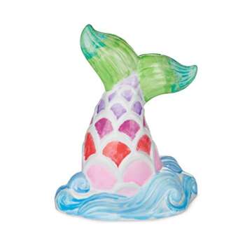 MindWare Paint Your Own Porcelain: Mermaid Tail Bank with Rubber Stopper, 12 Paints & 1 Brush - Creative paintable Pottery Crafts & Gift Kits for Kids