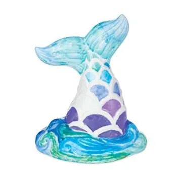 MindWare Paint Your Own Porcelain: Mermaid Tail Bank with Rubber Stopper, 12 Paints & 1 Brush - Creative paintable Pottery Crafts & Gift Kits for Kids
