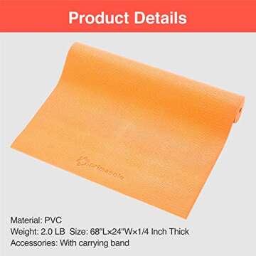 Primasole Yoga Mat with Carry Strap for Yoga Pilates Fitness and Floor Workout at Home and Gym 1/4 thick(Coral Red Orenge Color) PSS91NH008A