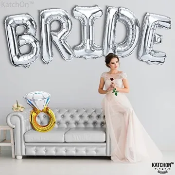 KatchOn, Giant Bride Balloons Silver - 40 Inch | Bachelorette Party Decorations | Bride Balloons Bachelorette for Bridal Shower Decorations | Silver Bride Balloons | Ring Balloon, Bride Decorations