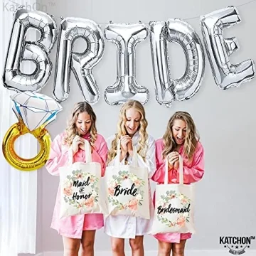 KatchOn, Giant Bride Balloons Silver - 40 Inch | Bachelorette Party Decorations | Bride Balloons Bachelorette for Bridal Shower Decorations | Silver Bride Balloons | Ring Balloon, Bride Decorations