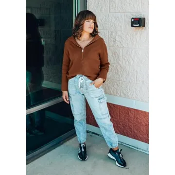 BTFBM Women’s Casual Half Zip Pullover Sweater