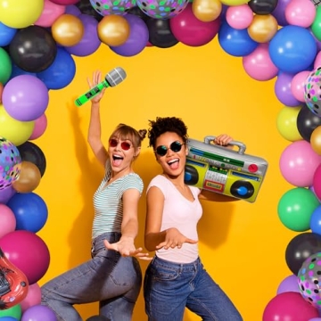 Amandir 80s 90s Party Decor with Balloon Garland & Props