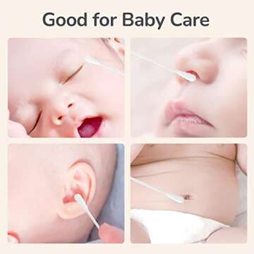 POMPOM LIFE Baby Cotton Swabs, 210 Count, Double Tipped Cotton Buds with Paper Stick, Round and Spiral, Good for Baby Ear and Nose Clean