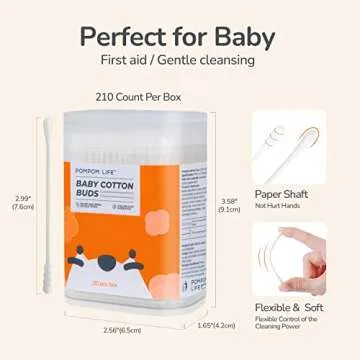 POMPOM LIFE Baby Cotton Swabs, 210 Count, Double Tipped Cotton Buds with Paper Stick, Round and Spiral, Good for Baby Ear and Nose Clean