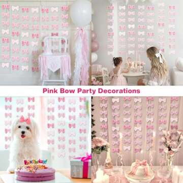 7Pack Pink Bow Ribbon Hanging Decorations for Parties