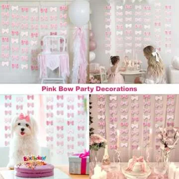 7Pack Pink Bow Ribbon Hanging Decorations for Parties