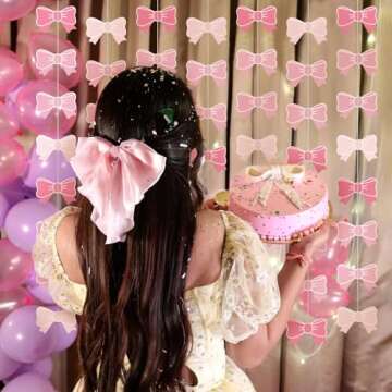 7Pack Pink Bow Ribbon Hanging Decorations for Parties