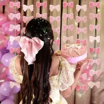 7Pack Pink Bow Ribbon Hanging Decorations for Parties