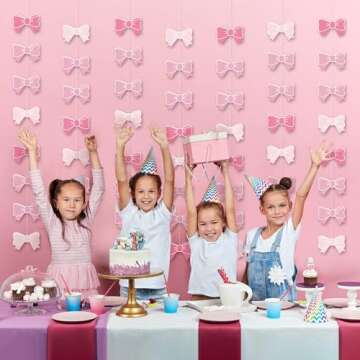 7Pack Pink Bow Ribbon Hanging Decorations for Parties