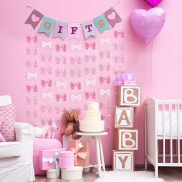 7Pack Pink Bow Ribbon Hanging Decorations for Parties