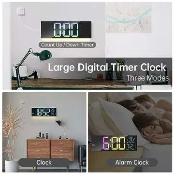 Digital Wall Clock Large Display, 16.2" Digital Wall Clock with RGB Color Changing Remote Control, Automatic Brightness Dimmer with Night Lights, Auto DST, Date Week,Temperature, Perfect for Gift