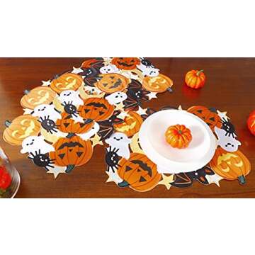 Holiday Halloween Placemat 13"x18" Set of 4, Cutwork Applique Embroidered Pumpkins and Bats Dresser Scarf for Home Dining Autumn Thanksgiving Tabletop Decoration