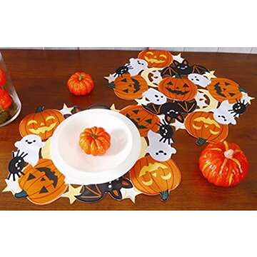 Holiday Halloween Placemat 13"x18" Set of 4, Cutwork Applique Embroidered Pumpkins and Bats Dresser Scarf for Home Dining Autumn Thanksgiving Tabletop Decoration
