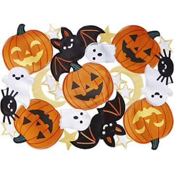 Holiday Halloween Placemat 13"x18" Set of 4, Cutwork Applique Embroidered Pumpkins and Bats Dresser Scarf for Home Dining Autumn Thanksgiving Tabletop Decoration