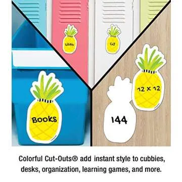Schoolgirl Style Simply Stylish 36-Piece Pineapple Bulletin Board Cutouts, Pineapple Cutouts for Bulletin Board with Black and White Stripe, Tropical Classroom Décor, Summer Bulletin Board Decorations