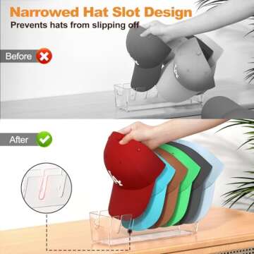 TMVAP 2024 New Hat Stand for Baseball Caps Display and Organizer-2 Pack No Install Acrylic Hat Organizer for 14 Baseball Caps Storage, Hat Racks Storage for Bedroom, Closet, Dresser，Entrance (Clear)