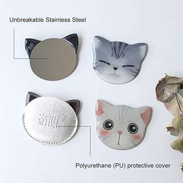 Catlady Cute cat Mirrors,Unbreakable Make up Mirror,Stainless Steel Portable Small Mirror