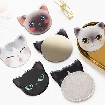 Catlady Cute cat Mirrors,Unbreakable Make up Mirror,Stainless Steel Portable Small Mirror