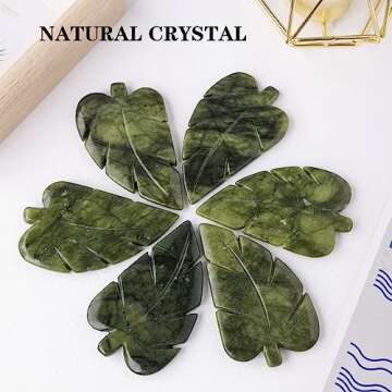 Runyangshi 1PCS Natural Crystal Green Jade Stone Hand-Carved Crystal Leaves Sculpture Leaf Shape Crystal Healing Stone Figurines Reiki Crystal Gemstone Collection Home Decor Desk Decor
