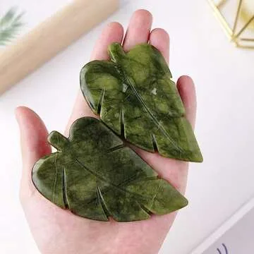 Runyangshi 1PCS Natural Crystal Green Jade Stone Hand-Carved Crystal Leaves Sculpture Leaf Shape Crystal Healing Stone Figurines Reiki Crystal Gemstone Collection Home Decor Desk Decor