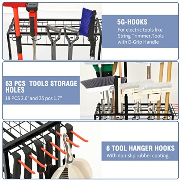 Garden Tool Organizer for Garage | Holds 58 Tools Easily