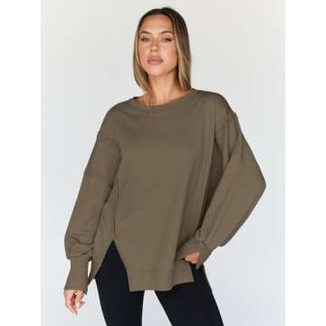 Trendy Queen Womens Oversized Sweatshirts Hoodies Crewneck Shirts Fall Outfits Teen Girls Y2k Winter Clothes Light Coffee S