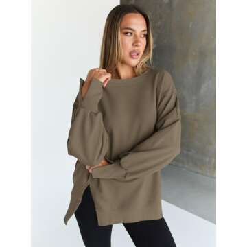 Trendy Queen Womens Oversized Sweatshirts Hoodies Crewneck Shirts Fall Outfits Teen Girls Y2k Winter Clothes Light Coffee S