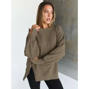 Trendy Queen Womens Oversized Sweatshirts Hoodies Crewneck Shirts Fall Outfits Teen Girls Y2k Winter Clothes Light Coffee S