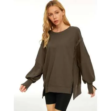 Trendy Queen Womens Oversized Sweatshirts Hoodies Crewneck Shirts Fall Outfits Teen Girls Y2k Winter Clothes Light Coffee S