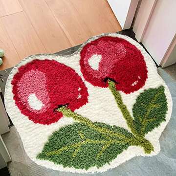 UKELER Cute Cherry Bathroom Rug for Kids Non Slip Absorbent Bath Mat Washable Shaggy Bedroom Decor P...