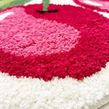 UKELER Cute Cherry Bathroom Rug for Kids Non Slip Absorbent Bath Mat Washable Shaggy Bedroom Decor Plush Bath Rug for Shower 23.6''x19.7''