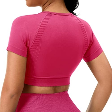 YEOREO Bright Pink Seamless Crop Top Gym Yoga Essential