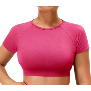 YEOREO Bright Pink Seamless Crop Top Gym Yoga Essential