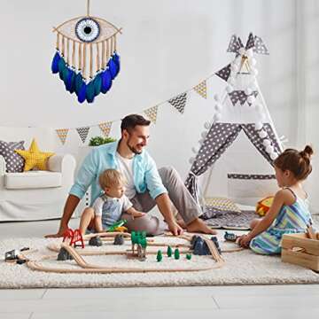 Holmgren Evil Eye Dream Catchers - Handmade Blue Dreamcatcher for Wall Art Apartment Decor, Good Luc...