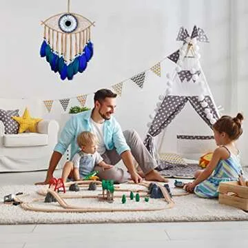 Holmgren Evil Eye Dream Catchers - Handmade Blue Dreamcatcher for Wall Art Apartment Decor, Good Luc...