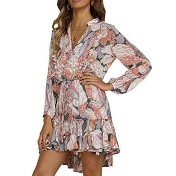 Miessial V Neck Chiffon Mini Dress - Stylish Floral Print