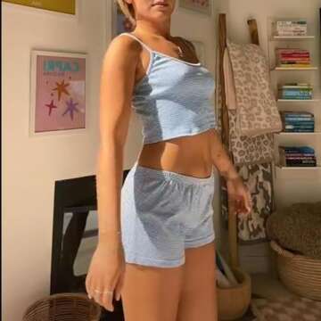 Yuemengxuan Women Two Piece Outfits Y2k Boy Shorts Set Sleeveless Crop Top Button Down Shorts Set Loungewear Pajamas Set (Blue Stripe #001, M)