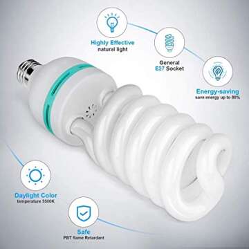 HPUSN Softbox Lighting Kit Continuous Lighting System Professional Studio Photography with 85W 5500K E27 Socket Light and 3 Reflectors 50 x 70 cm and 4 Bulbs for Portraits and Product Shooting