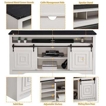 Okvnbjk White TV Stand for 75" TV, Entertainment Centre with Sliding Barn Door, Farmhouse Style TV Console with Extra Large Storage Space, Suitable for Living Room, Bedroom, Games Room, Off-White