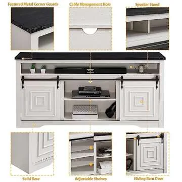 Okvnbjk White TV Stand for 75" TV, Entertainment Centre with Sliding Barn Door, Farmhouse Style TV Console with Extra Large Storage Space, Suitable for Living Room, Bedroom, Games Room, Off-White