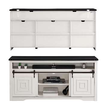 Okvnbjk White TV Stand for 75" TV, Entertainment Centre with Sliding Barn Door, Farmhouse Style TV Console with Extra Large Storage Space, Suitable for Living Room, Bedroom, Games Room, Off-White